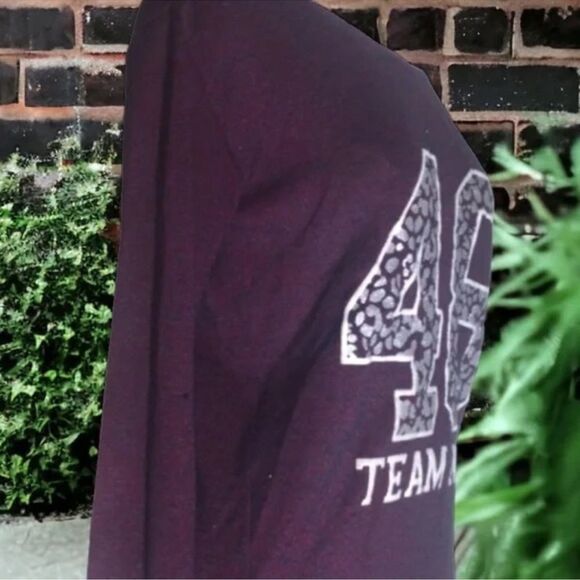 H&M Y2K Sweater Red Animal Print ‘Team NYC 48’ Semi Sheer Sparkling Size M EUC - Picture 7 of 16